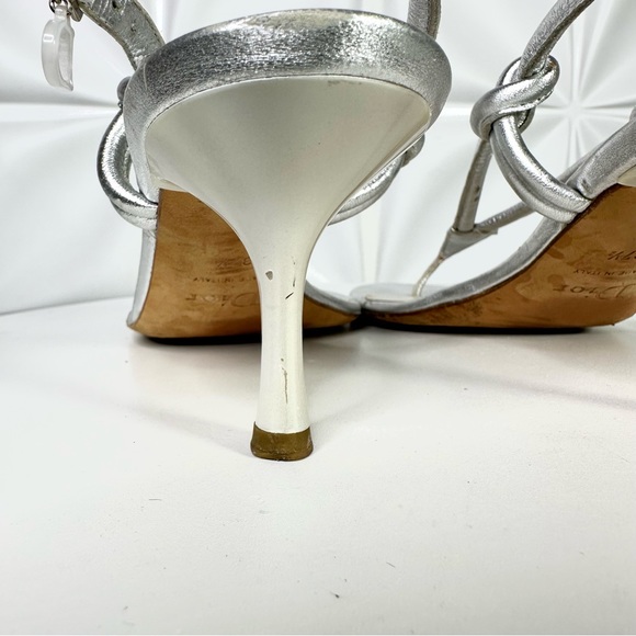 Christian DIOR silver metallic thong sandals heels flip flops sling backs 37.5 - Picture 8 of 14